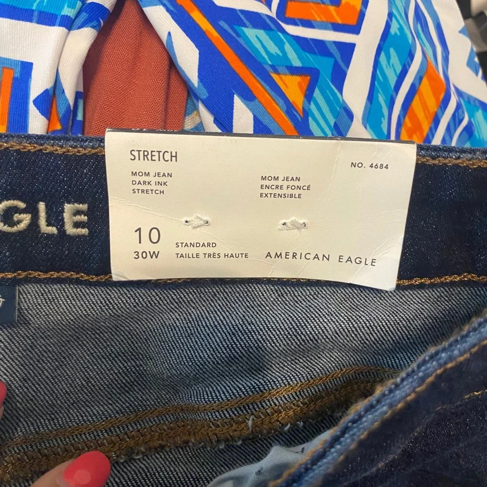 American Eagle Stretch Mom Jeans Dark Ink High Rise Size 10 Regular No. 4684